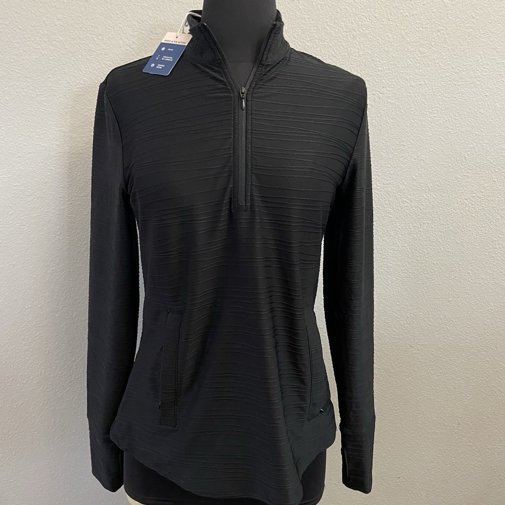 TOMMY BAHAMA Women's S 1/4‎ Zip Golf Tennis Jacket Textured Black UPF 50 NEW